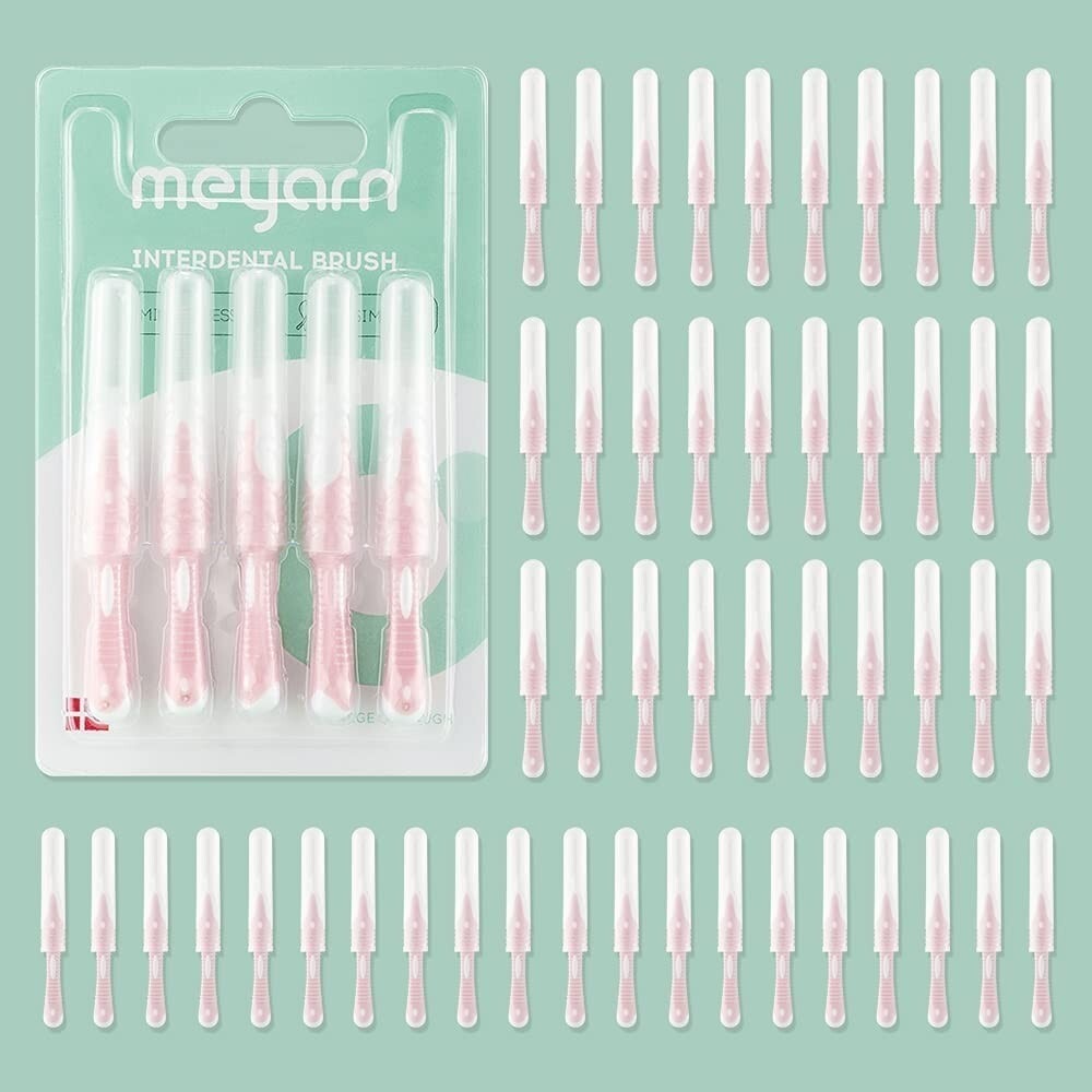 meyarn Interdental Brush for Braces Toothpick 50Count 0.8MM Pink